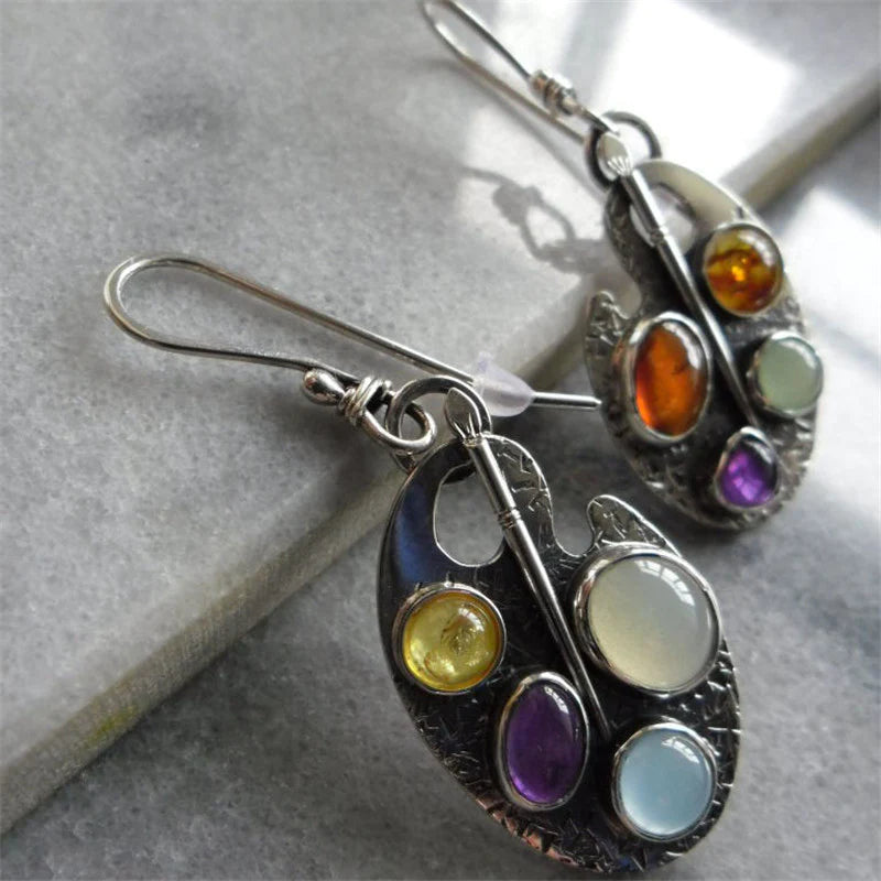 Multicoloured Stone Pendant Earrings