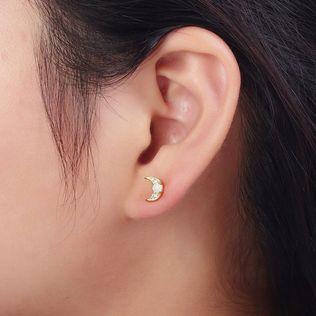 Opal Moon Stud Earrings