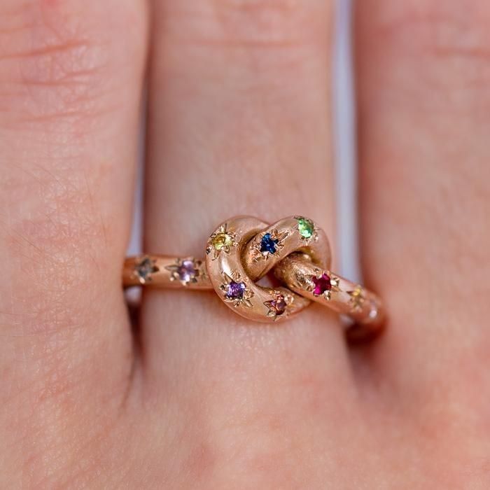 Vintage Colorful Knotted Celestial Gold Ring
