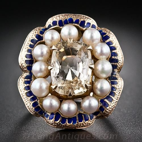 Vintage Pearls & Blue Glass  Ring
